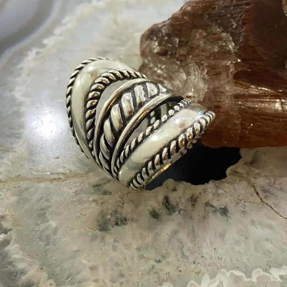 Carolyn Pollack Vintage Sterling Silver Decorated Ropes & Bands Ring For Women - Picture 3 of 10